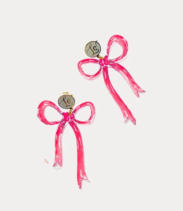 Trendy Earrings For Evening Wear-Lo in London Jane Bow Logo Earrings in Pink