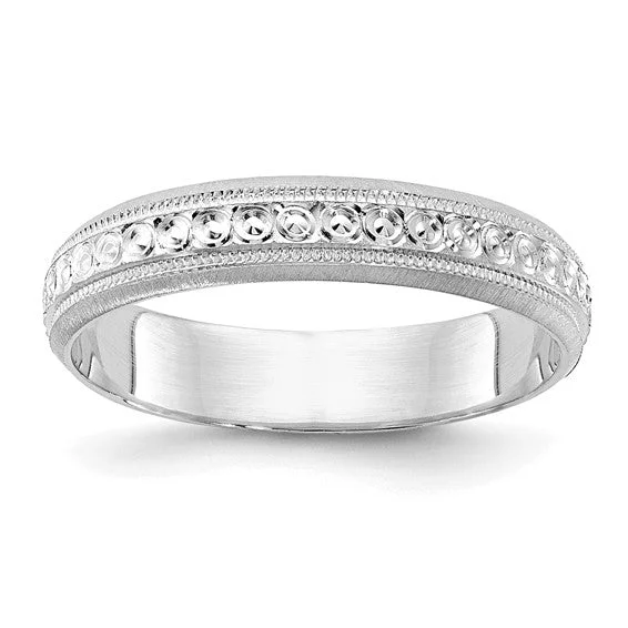 Personalized Engagement Rings With Custom Designs-14K White Gold 3mm Wide Polished & Etched Sparkling Edge Wedding Eternity Band