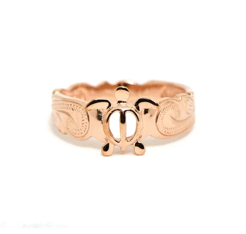 Personalized Wedding Bands For Special Occasions-Rose Gold Sterling Silver Honu Turtle Scroll Ring