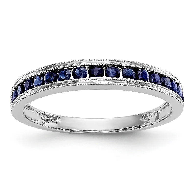 Elegant Engagement Rings With Colored Diamonds-14k White Gold Blue Sapphire Milgrain Channel Set Anniversary Band