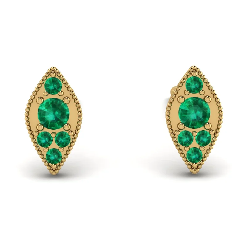 Fashionable Beaded Earrings For Spring-Milgrain Marquise Emerald Earrings - Faye No. 19