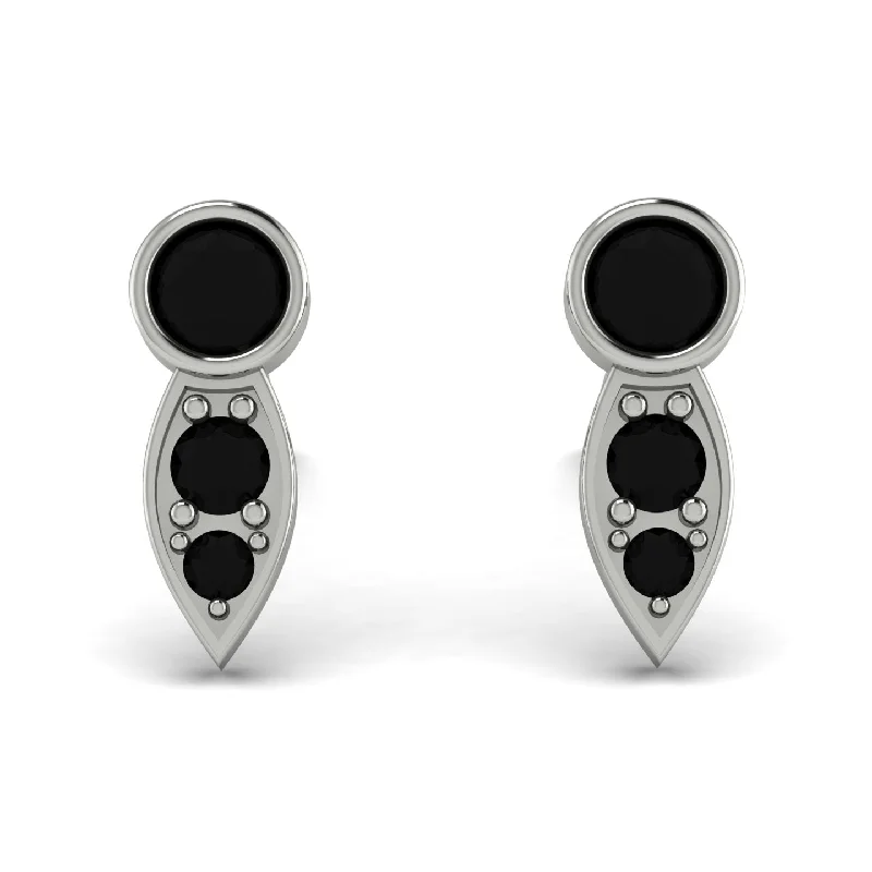 Vintage-Inspired Drop Earrings For Evening-Bezel Black Diamond Earrings In Pear Shaped - Aniya No. 39