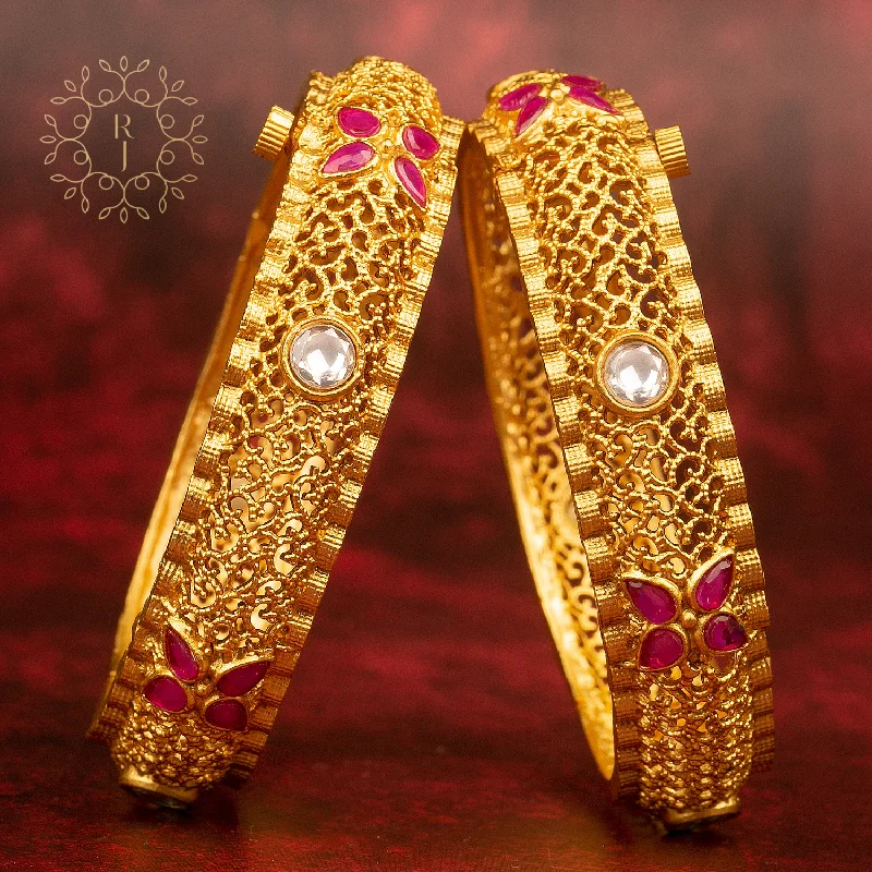 Simple Rose Gold Bangles For Special Moments-Raddhi Jewels Designer Premium Quality Rajwadi Gold Plated Brass Openable Kada/Bangles Set