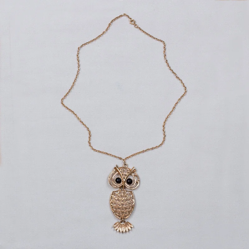 Long Statement Necklace For Special Occasions-Vintage Owl Pendant Necklace