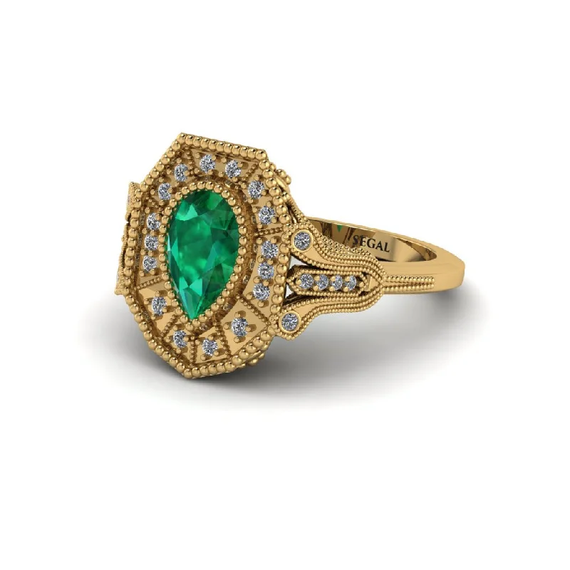 Trendy Engagement Rings With Colored Gemstones-Emerald Pear Cut Art Deco Engagement Ring - Rosalind No. 4