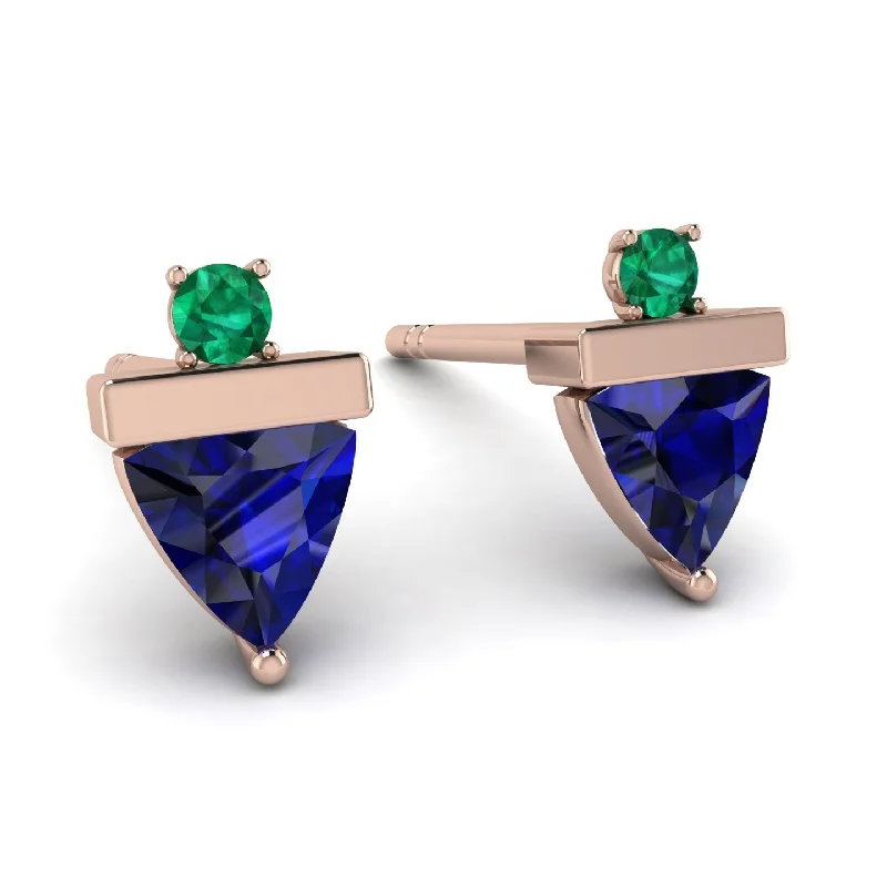 Sparkling Silver Earrings For Glam Look-Triangle Sapphire Earrings With Round Stone - Estella No. 29