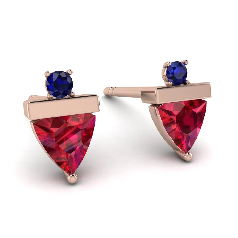 Crystal Drop Earrings For Party Wear-Triangle Ruby Earrings With Round Stone - Estella No. 71