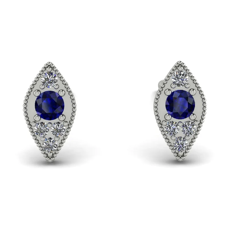 Minimalist Drop Earrings For Casual Look-Milgrain Marquise Sapphire Earrings - Faye No. 15