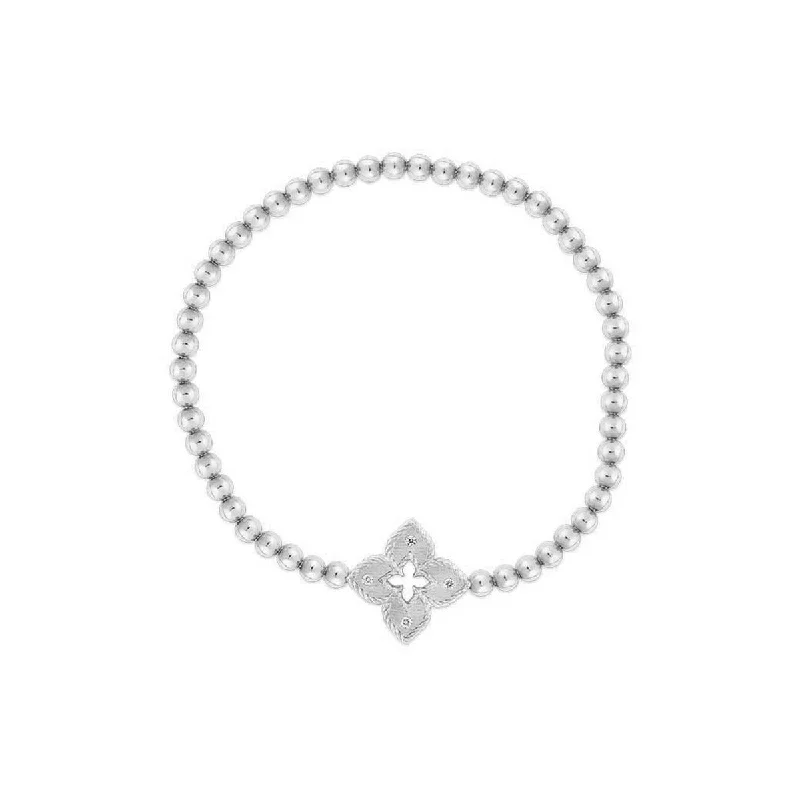 Silver Charm Bracelets-18K Petite Venetian Princess Stretch Bracelet with Diamonds Small Flower