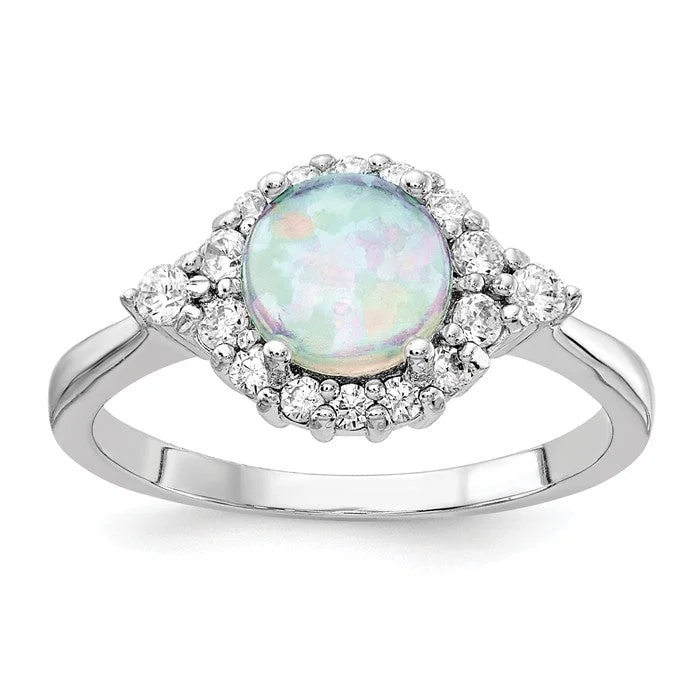 Luxury Gold Rings For Wedding Day-Cheryl M Sterling Silver Round Created Opal & CZ Ring