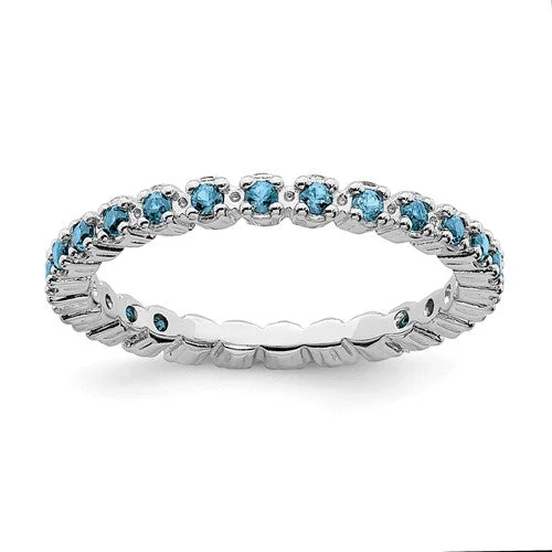 Elegant Wedding Rings For Unique Brides-Sterling Silver Stackable Expressions Blue Topaz Eternity Ring