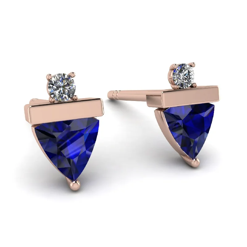 Gold Drop Earrings With Rhinestones-Triangle Sapphire Earrings With Round Stone - Estella No. 14