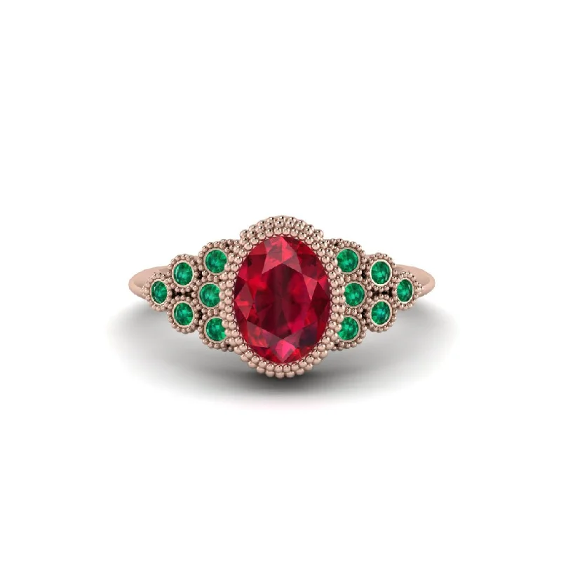 Simple Gemstone Rings For Casual Style-Emerald Milgrain Beaded Bezel Engagement Ring - Stacy No. 26