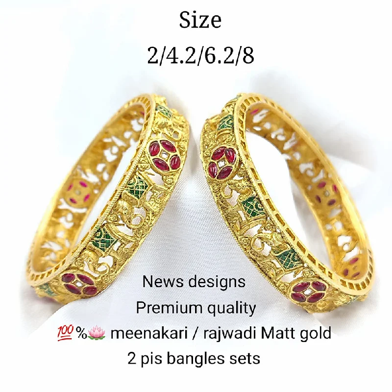 Elegant Stacking Bangles For Fashionable Brides-Pooja Bangles Gold Plated Meenakari Bangle Set