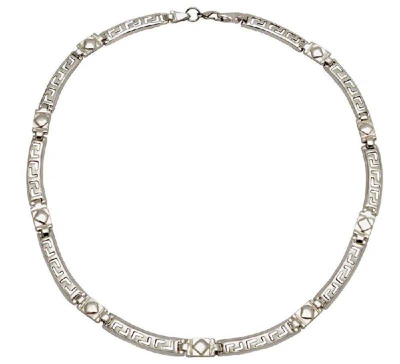 Trendy Crystal Necklace For Evening Parties-Greek Key Meander Necklace in Sterling Silver (PE-05)