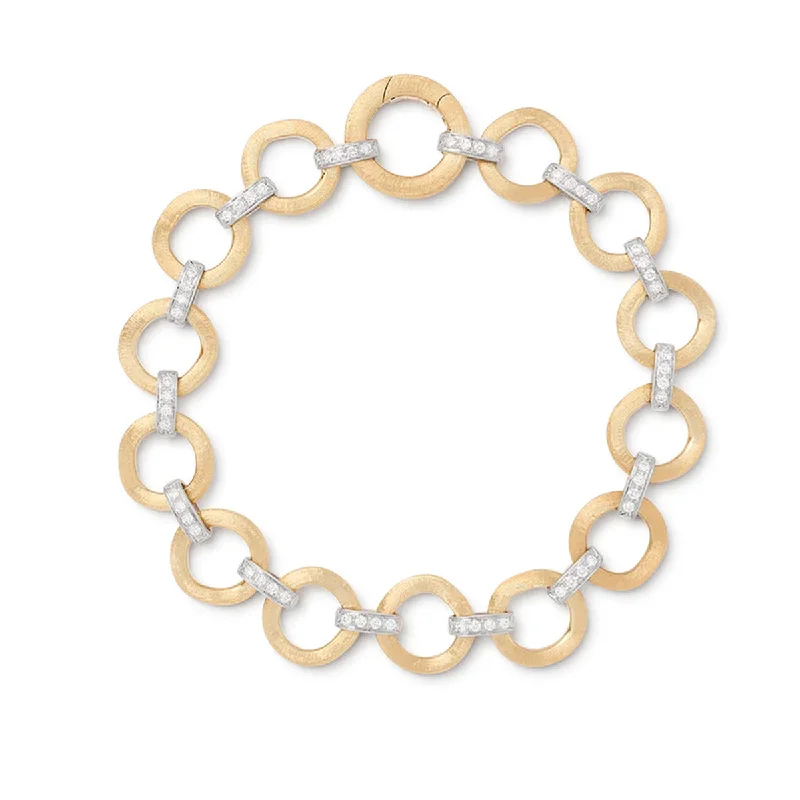 Luxury Crystal Bracelets-18K Yellow and White Gold Flat-Link Single Row Diamond Bracelet