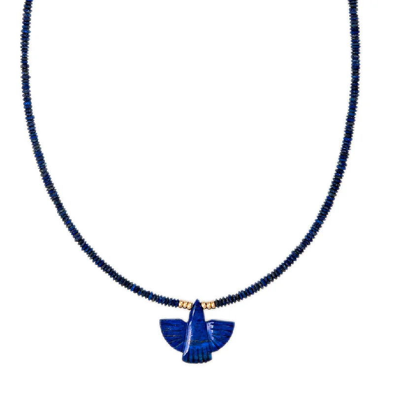 Colorful Resin Necklace For Summer Fashion-LAPIS THUNDERBIRD + GOLD AND LAPIS SAUCER BEADED TOGGLE NECKLACE