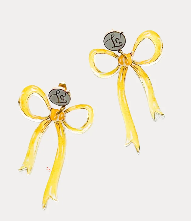 Gold Plated Earrings For Casual Wear-Lo in London Jane Logo Bow Earrings in Yellow