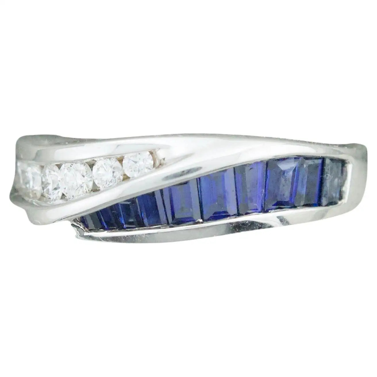 Personalized Nameplate Rings For Special Gifts-Sapphire and Diamond Band Ring in 18k White Gold by "DeHago"