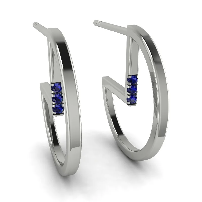 Silver Stud Earrings With Gemstones-Circle Stud Earring With Hidden Sapphire - Karter No. 15