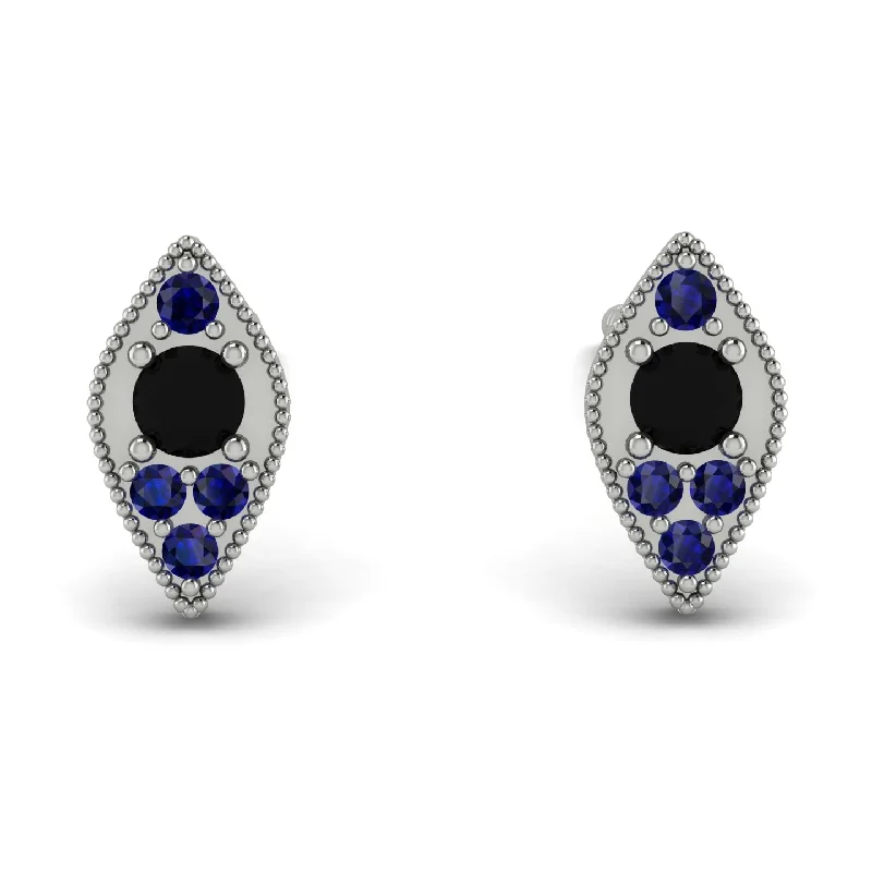 Dainty Silver Earrings For Office Wear-Milgrain Marquise Black Diamond Earrings - Faye No. 69