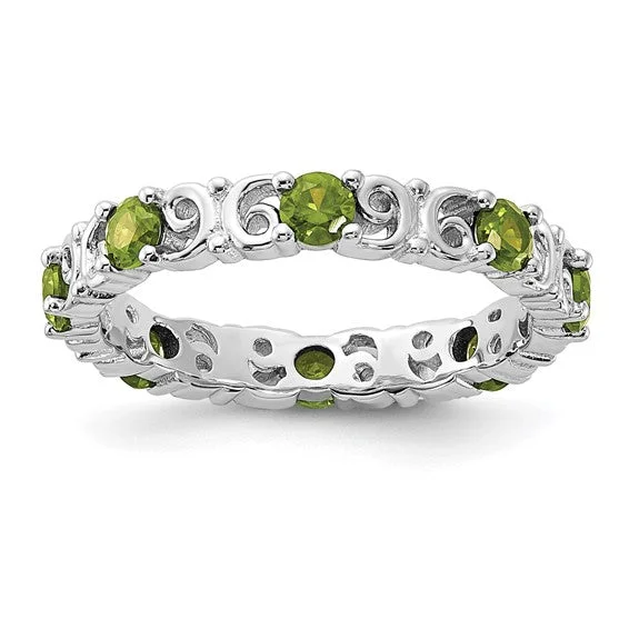 Elegant Stacking Wedding Rings For Fashion Lovers-Sterling Silver Stackable Expressions Peridot Filigree Ring