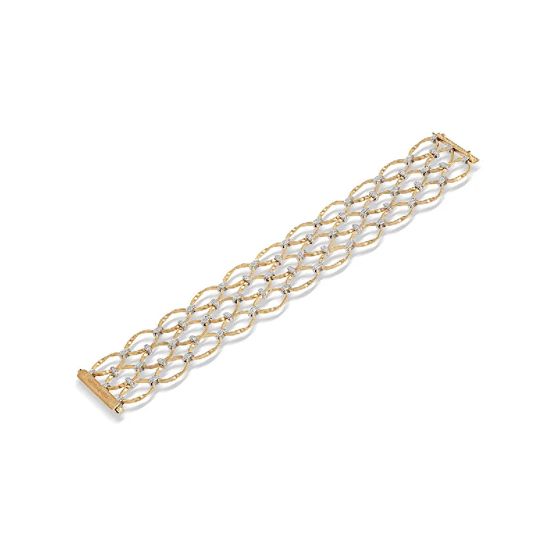 Elegant Wedding Bracelets For Brides-18K Yellow Gold and Diamond Flat Link Three Row Bracelet