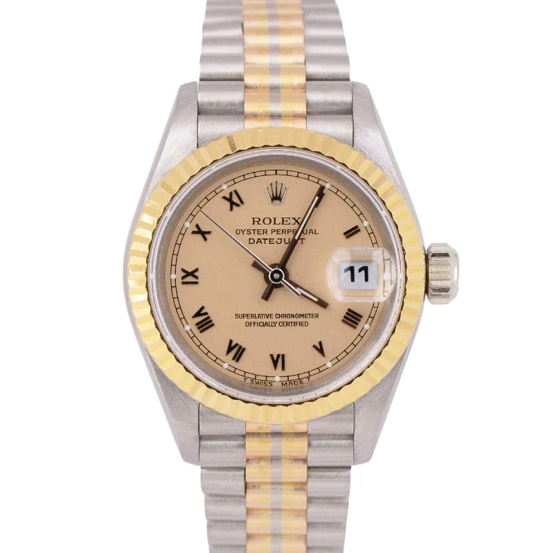 Elegant Watches With Metal Bands-UNPOLISHED Rolex DateJust 26mm TRIDOR President Salmon Roman 18K Gold 69179 BIC