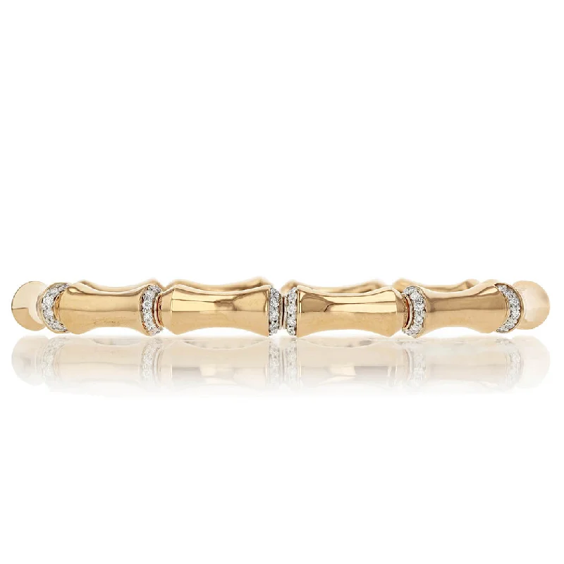 Natural Stone Bracelets-14K Gold Diamond 6 Station Cuff Bracelet