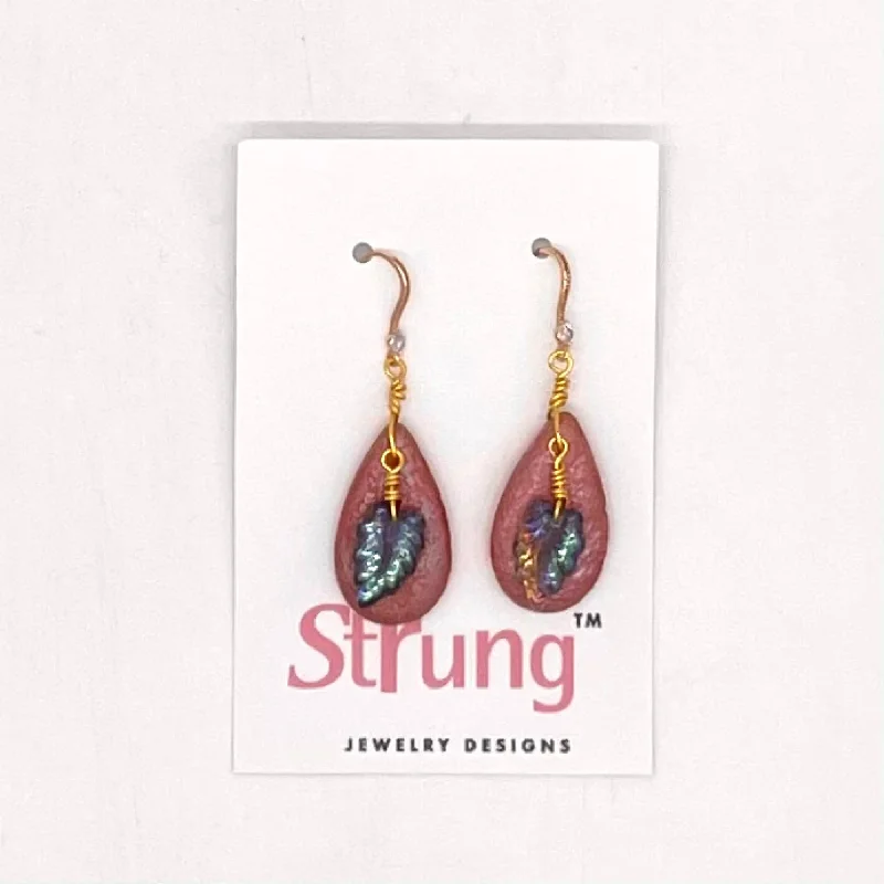 Large Earrings For Special Occasions-Handcrafted Drop Earrings with Iridescent Leaves