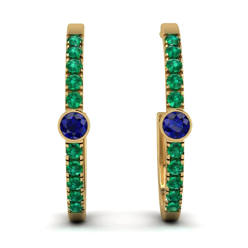 Handmade Earrings With Natural Crystals-Hoop Sapphire Earrings Micro Pave - Ansley No. 28