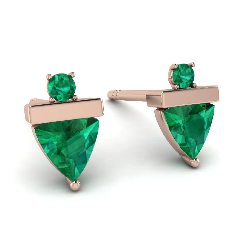 Large Crystal Earrings For Weddings-Triangle Emerald Earrings With Round Stone - Estella No. 20