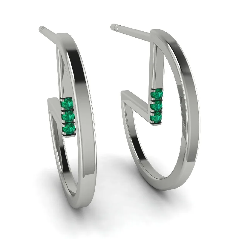 Chic Silver Earrings For Casual Outfits-Circle Stud Earring With Hidden Emerald - Karter No. 6