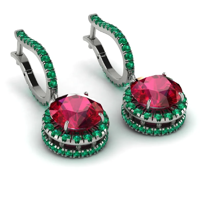 Vintage Inspired Earrings For Weddings-Hidden Halo Ruby Hoop Earrings - Catalina No. 27