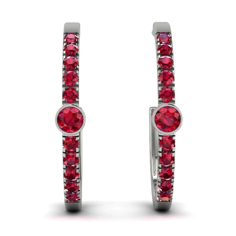 Personalized Charm Earrings For Her-Hoop Ruby Earrings Micro Pave - Ansley No. 57