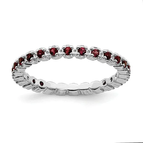 Elegant Diamond Rings For Engagement Gifts-Sterling Silver Stackable Expressions Garnet Eternity Ring