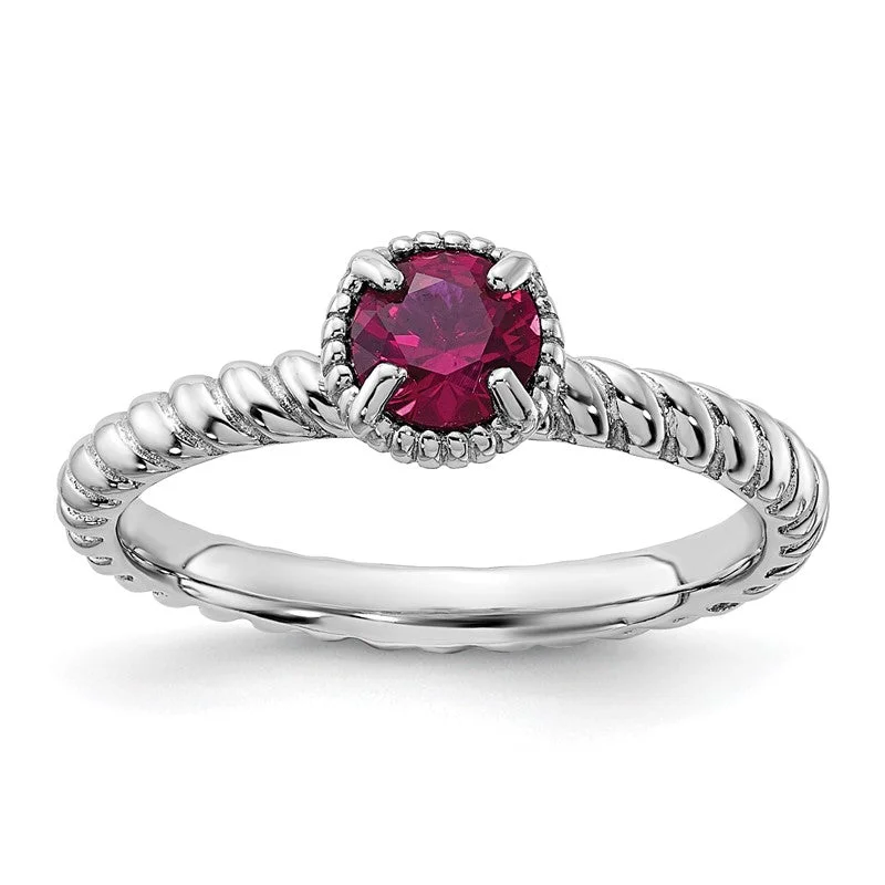 Trendy Gemstone Rings For Special Gifts-Sterling Silver Stackable Expressions Created Ruby Round Ring