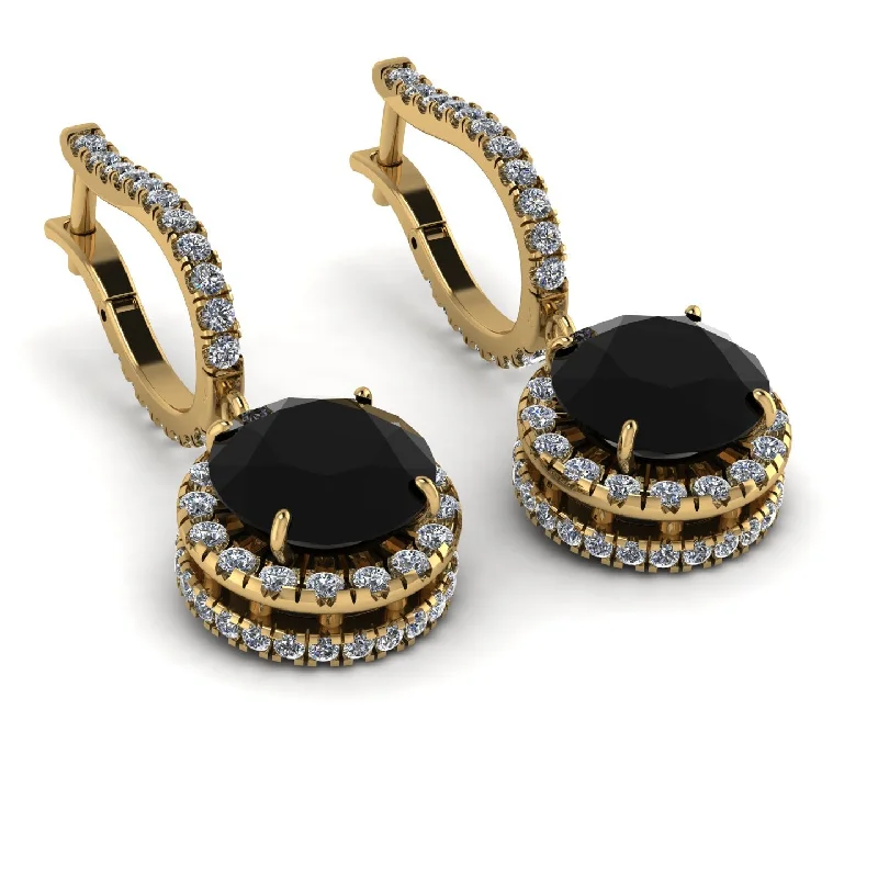 Elegant Gold Earrings With Crystals-Hidden Halo Black Diamond Hoop Earrings - Catalina No. 7