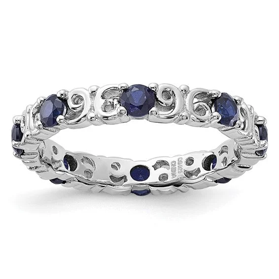 Personalized Couple Rings For Engagement Day-Sterling Silver Stackable Expressions Created Blue Sapphire Filigree Ring