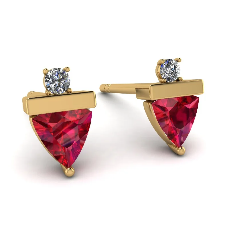 Silver Earrings With Natural Stones-Triangle Ruby Earrings With Round Stone - Estella No. 10