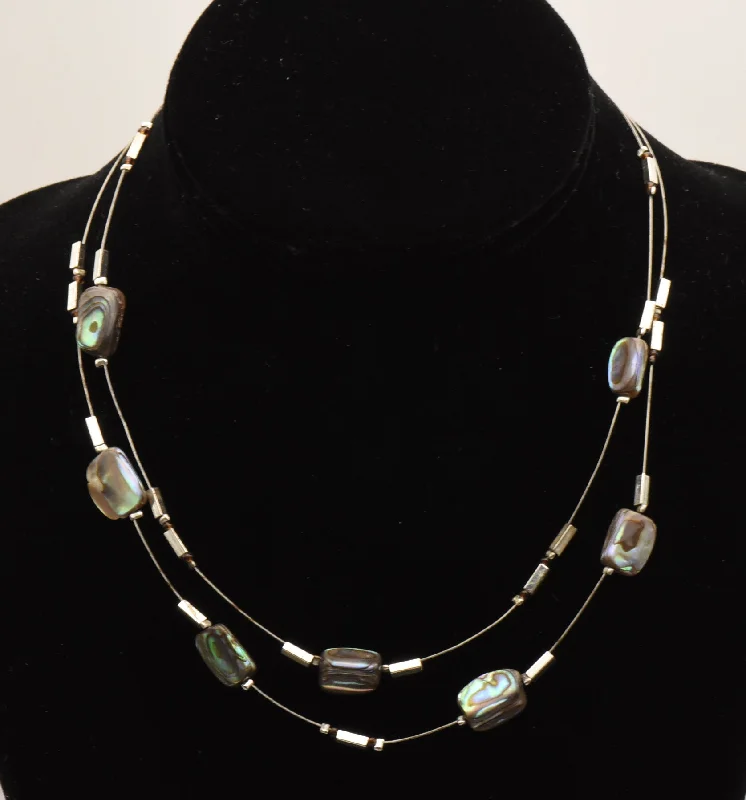 Handcrafted Chain Necklace For Special Gifts-Double Cable Abalone Shell Bead Necklace