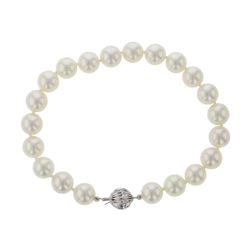 Simple Gold Bracelets-14K White Gold White Pearl Bracelet