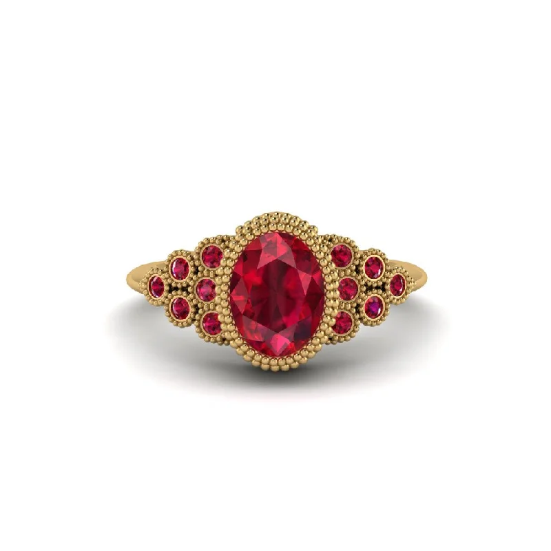 Classic Engagement Rings With Diamond Accents-Ruby Milgrain Beaded Bezel Engagement Ring - Stacy No. 55