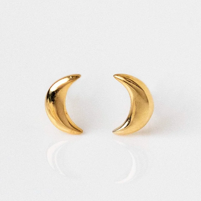 Geometric Earrings For Modern Look-Solid Gold Moon Earrings