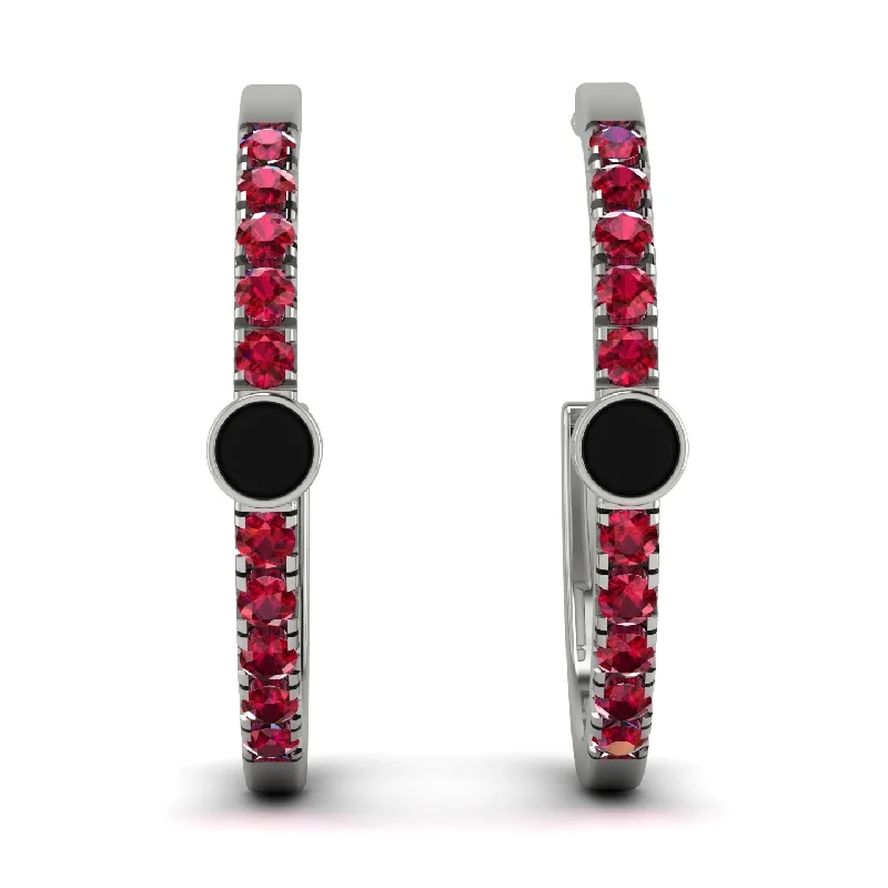 Large Gemstone Earrings For Evening Parties-Hoop Black Diamond Earrings Micro Pave - Ansley No. 54