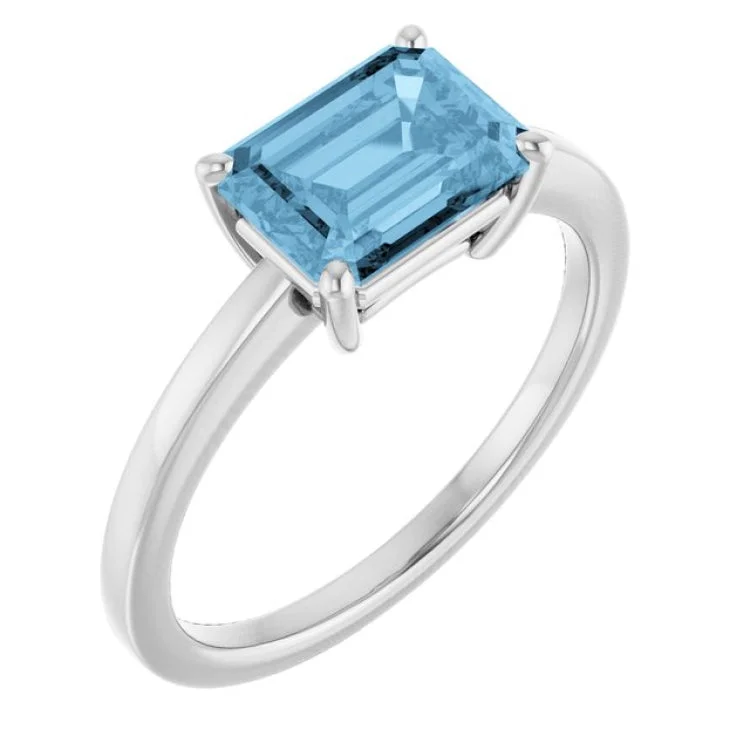 Simple Custom Engagement Rings For Her-14K White Natural Sky Blue Topaz Ring