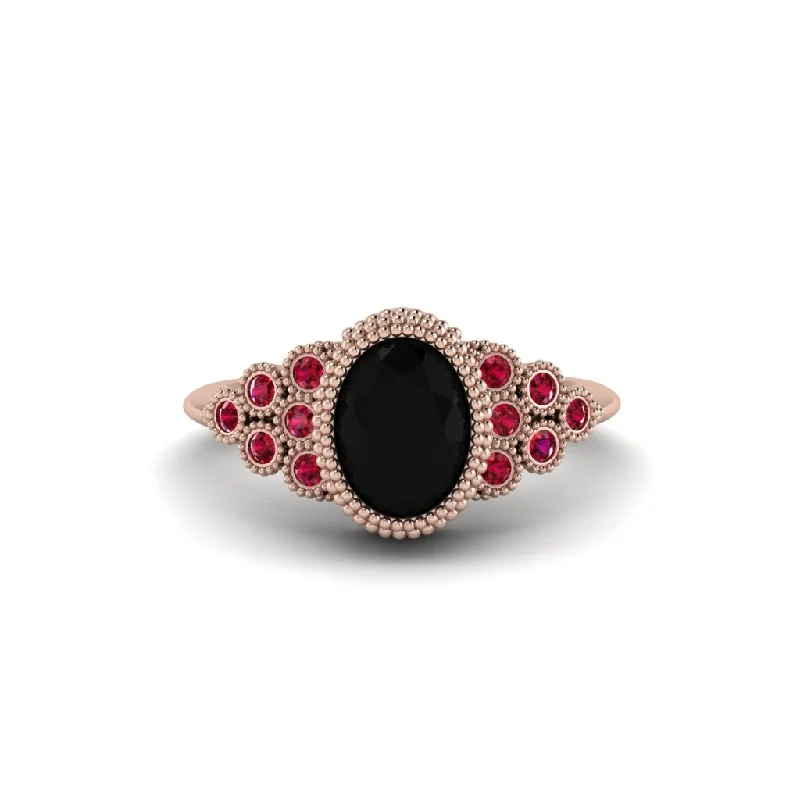 Unique Wedding Bands For Elegant Brides-Ruby Milgrain Beaded Bezel Engagement Ring - Stacy No. 53