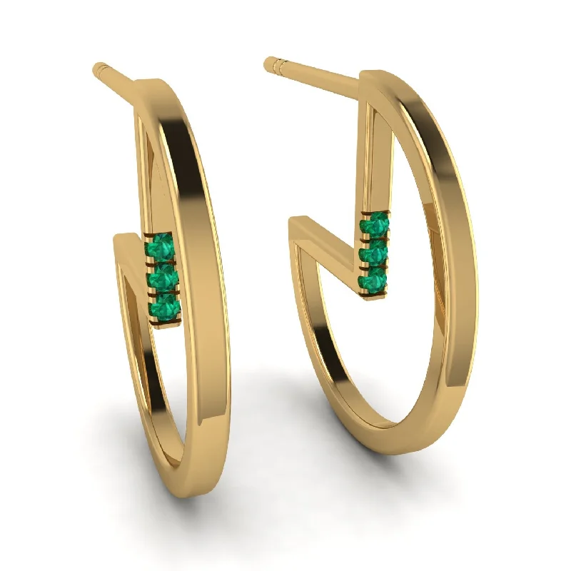 Designer Earrings For Bridesmaids-Circle Stud Earring With Hidden Emerald - Karter No. 4