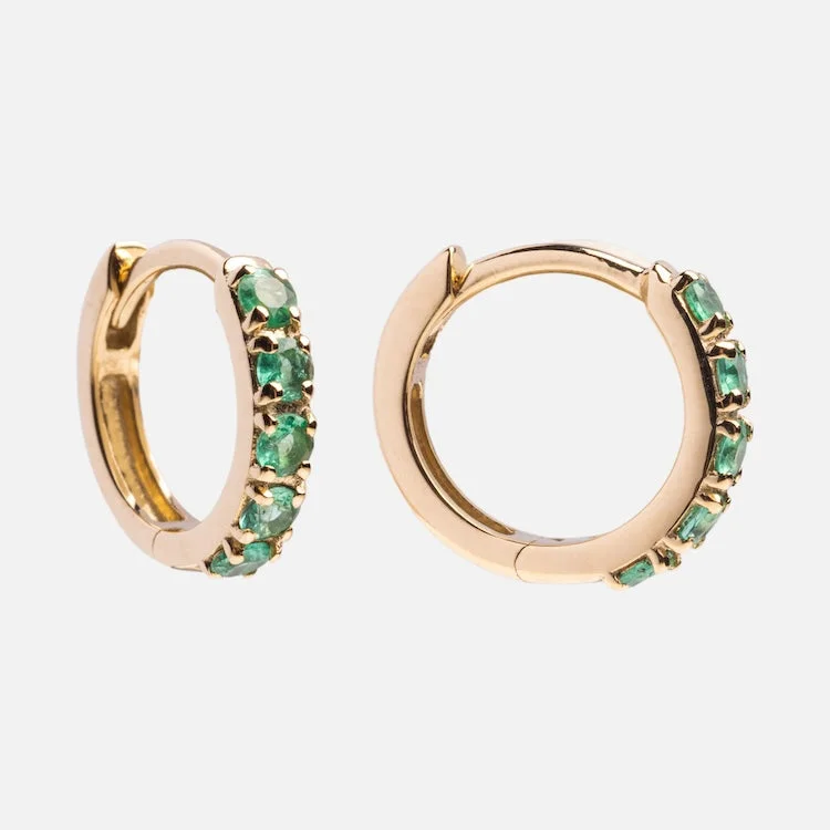 Elegant Gold Drop Earrings For Brides-Solid Gold Emerald Huggie Hoops