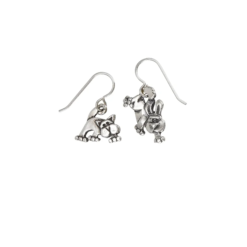 Silver Earrings For Bridesmaids Gifts-Raining Cats and Dogs Earrings